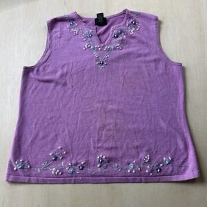Designers Studio Originals Sweater Womens XL Purple Floral Embroidered Top
